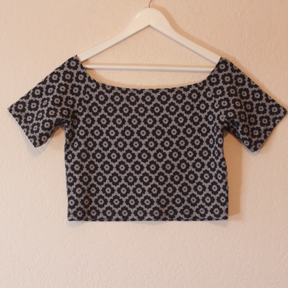 Topshop Tops - Topshop Blue Floral Off-Shoulder Crop Top